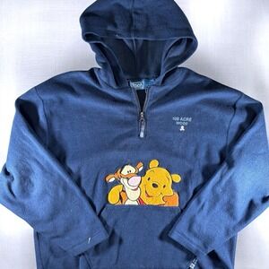 VTG Disney Pooh 100 Acre Wood Fleece Hoodie XL Tigger Quarter Zip 90s Vintage